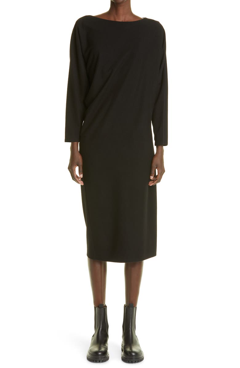 Lafayette 148 New York Marcil Long Sleeve Wool & Cashmere Midi Dress, Main, color, Black