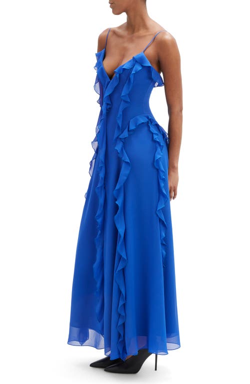 Bardot Veris Ruffle Chiffon Maxi Dress In Blue
