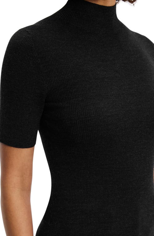 Theory Leenda Regal Merino Wool Short-sleeve Mock-neck Top In Black