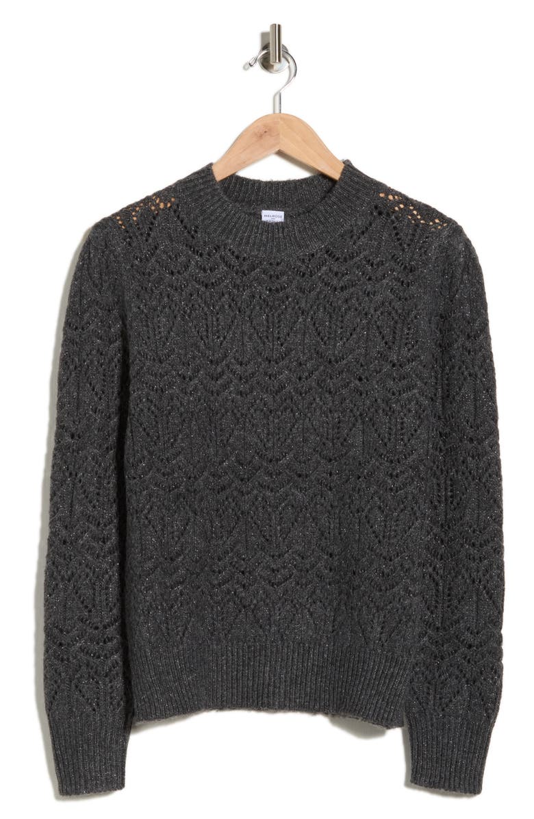 Melrose and Market Sparklke Pointelle Stitch Sweater, Alternate, color, Grey Dark Charcoal Heather