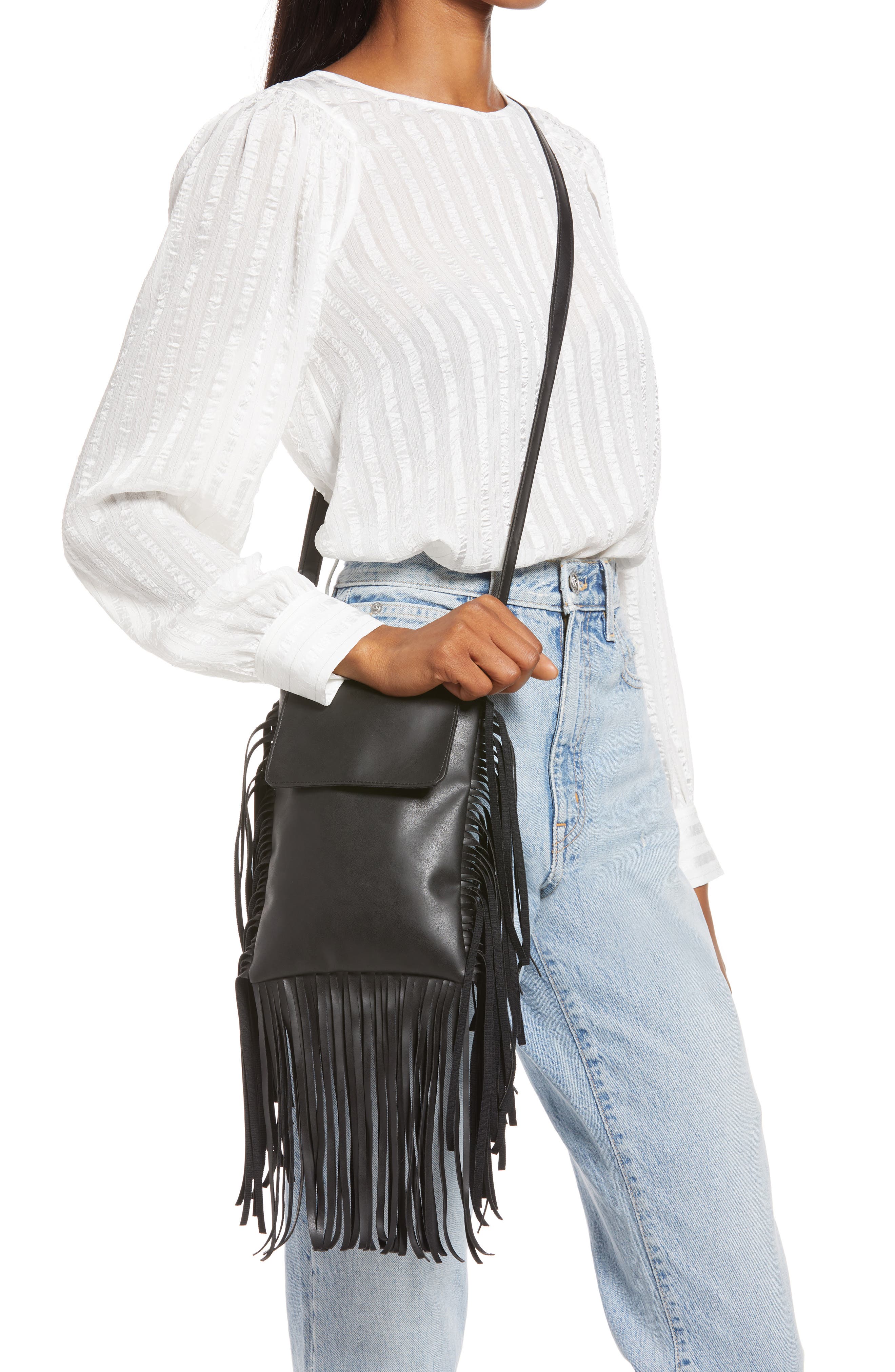 Area Stars Fringe Faux Leather Crossbody Bag, Alternate, color, 