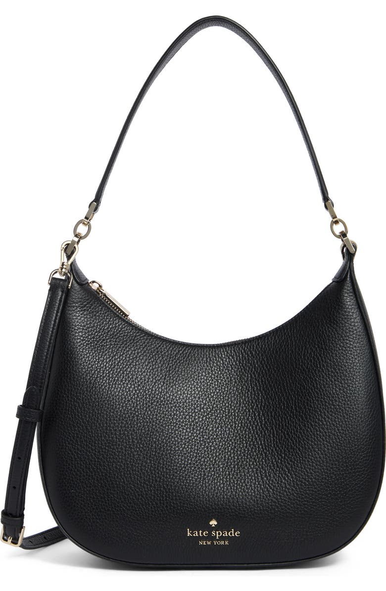 Kate Spade New York janie pebbled leather shoulder bag, Main, color, Black