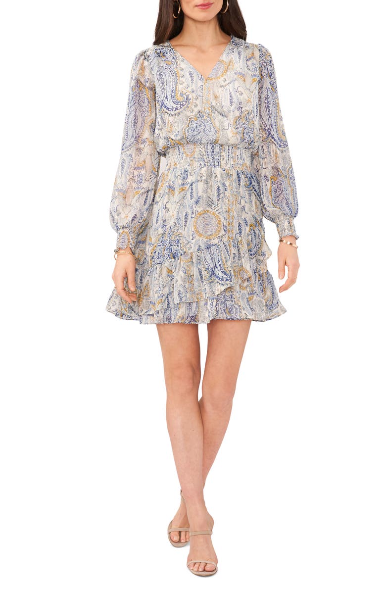Vince Camuto Paisley Long Sleeve Chiffon Minidress, Main, color, 