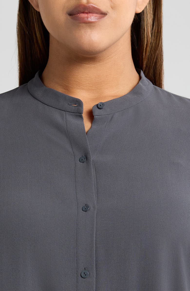 Eileen Fisher Band Collar Silk Button-Up Shirt, Alternate, color, 