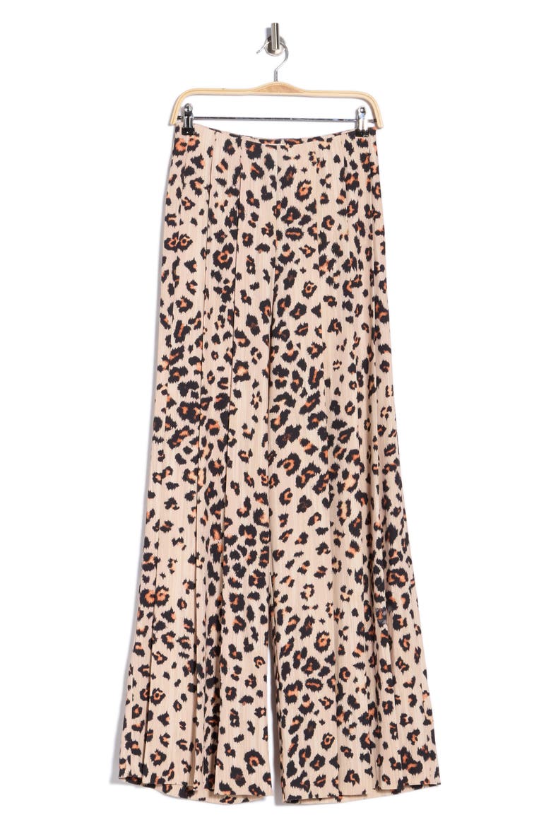 Nova Print Pleated Wide Leg Pants, Alternate, color, TAN MULTI IKAT LEOPARD