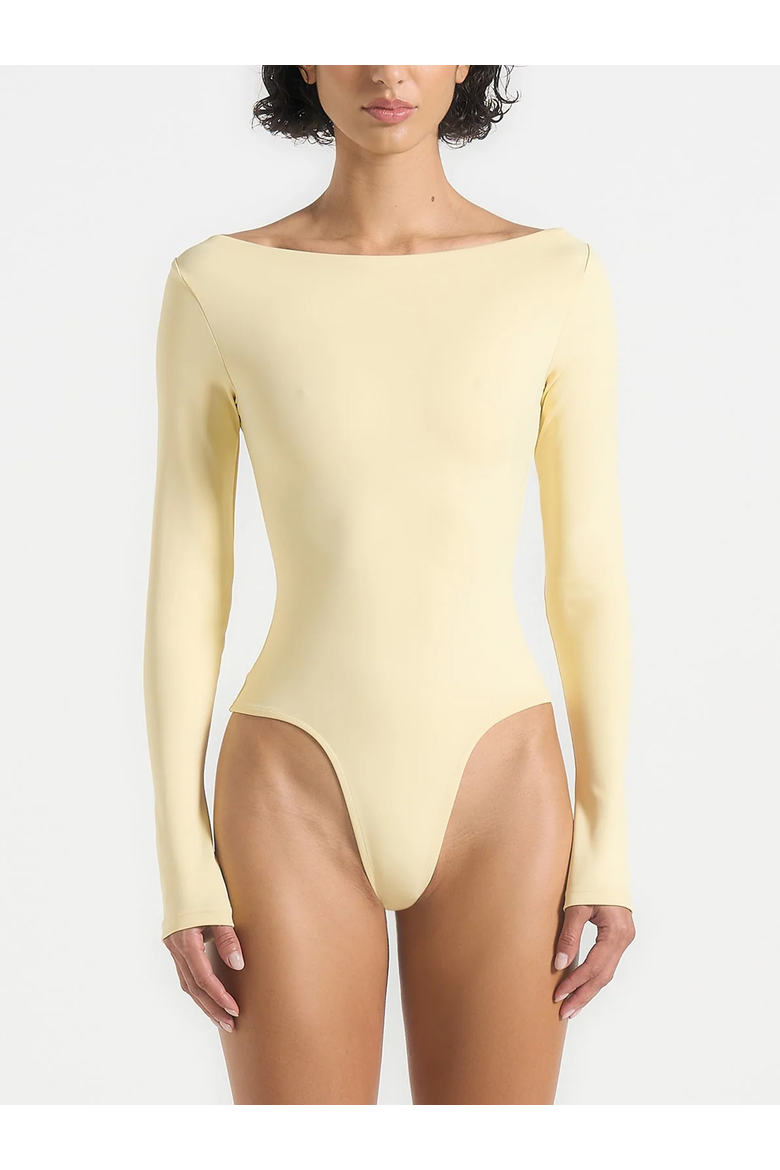 Eva Fitted Boat Neck Bodysuit, Alternate, color, Pale Yellow