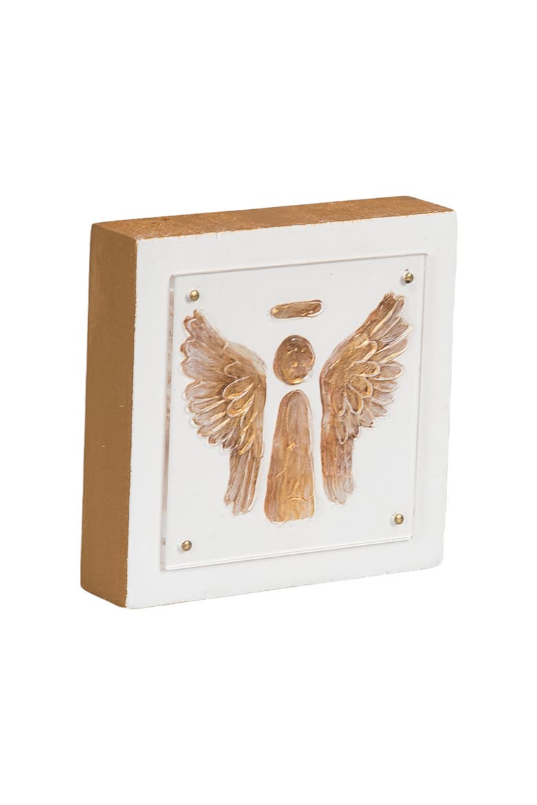 Wood and Acrylic Block Gold Angel Multicolored for Spring Home Decor, Alternate, color, Beige