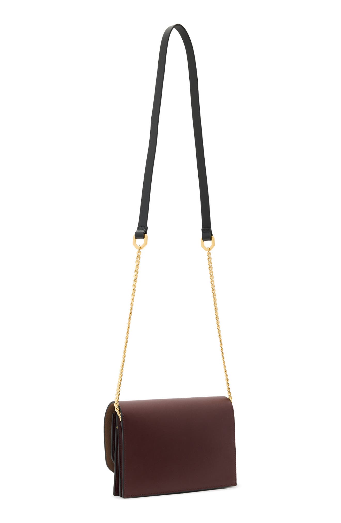 AllSaints Etta Leather Clutch, Alternate, color, Dark Red