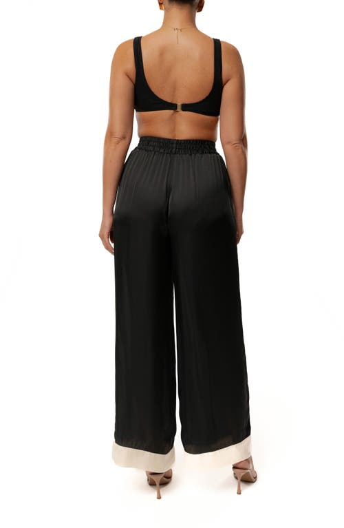 Jluxlabel Jet Set Satin Wide Leg Pants In Black