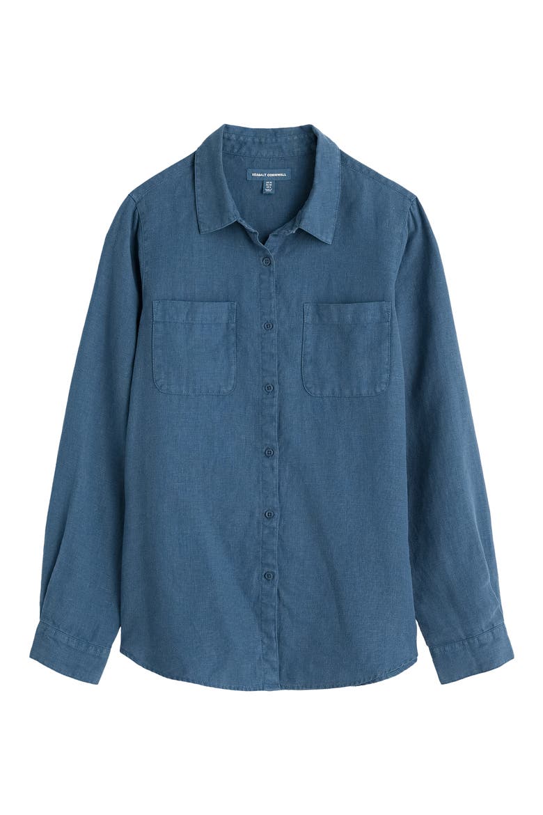 Hazel Branch Linen Button-Up Shirt, Alternate, color, DUSK