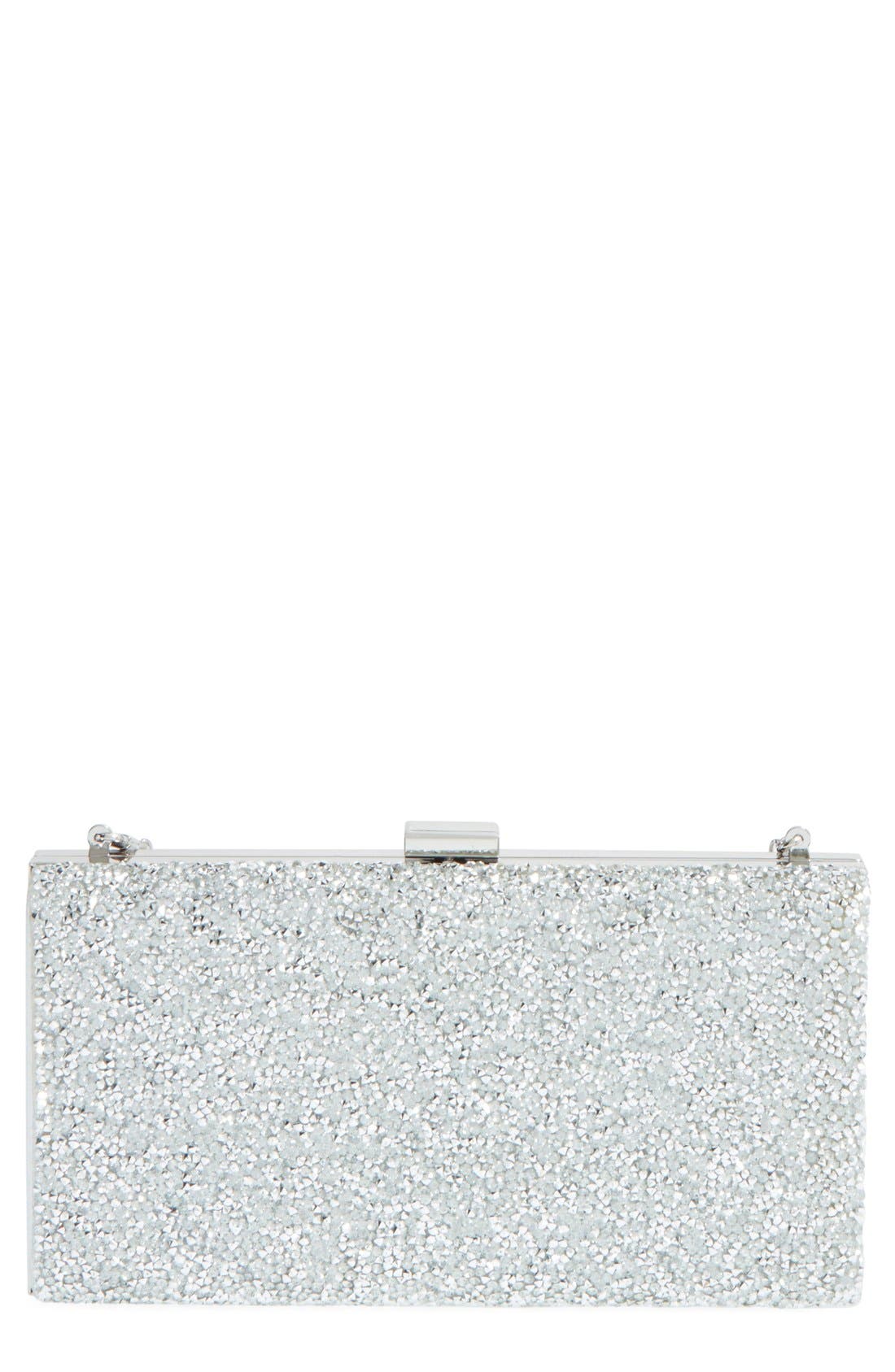 'Mayanna' Crystal Embellished Minaudiere, Main, color, SILVER