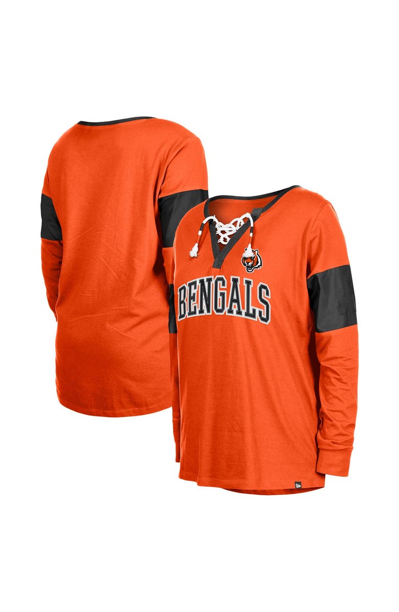 New Era Women's New Era Orange Cincinnati Bengals Lace-Up Notch-Neck Long Sleeve T-Shirt, Alternate, color, Orange