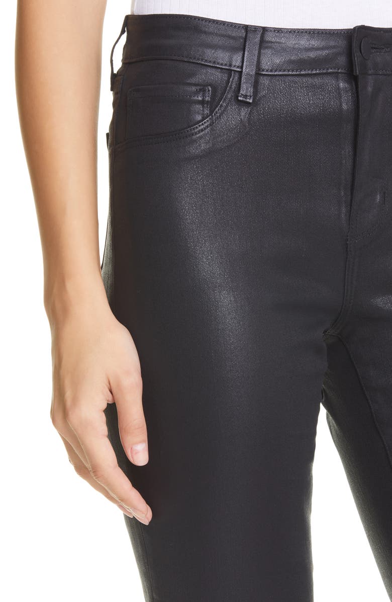 L'AGENCE Kendra Coated High Waist Crop Flare Jeans, Alternate, color, Noir Coated