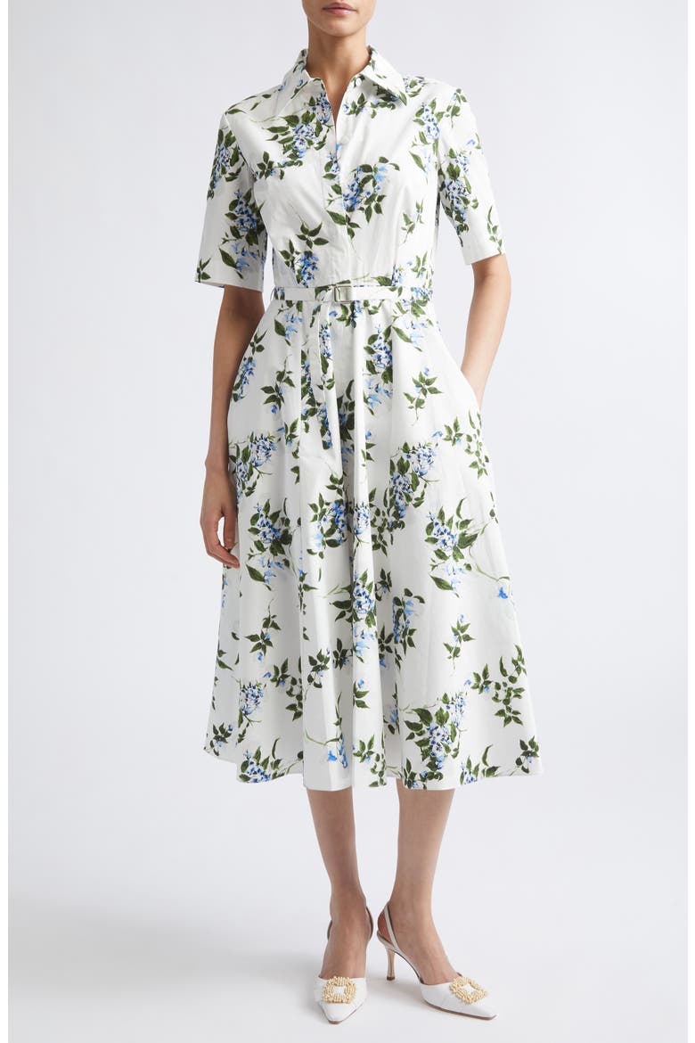 Rubie Floral Cotton Midi Shirtdress, Main, color, WHITE-LILAC LILLIES/ CHERRY