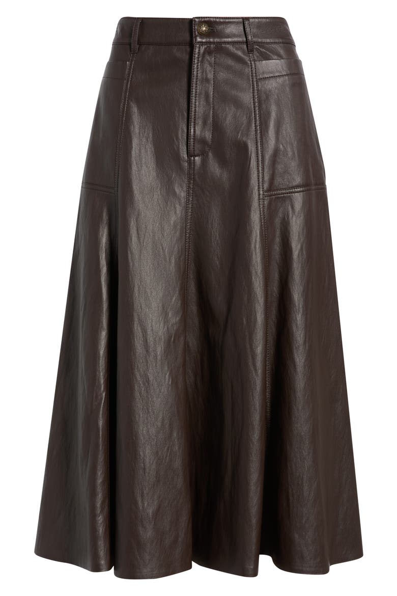 Ellen Faux Leather Midi Skirt, Alternate, color, DARK BROWN