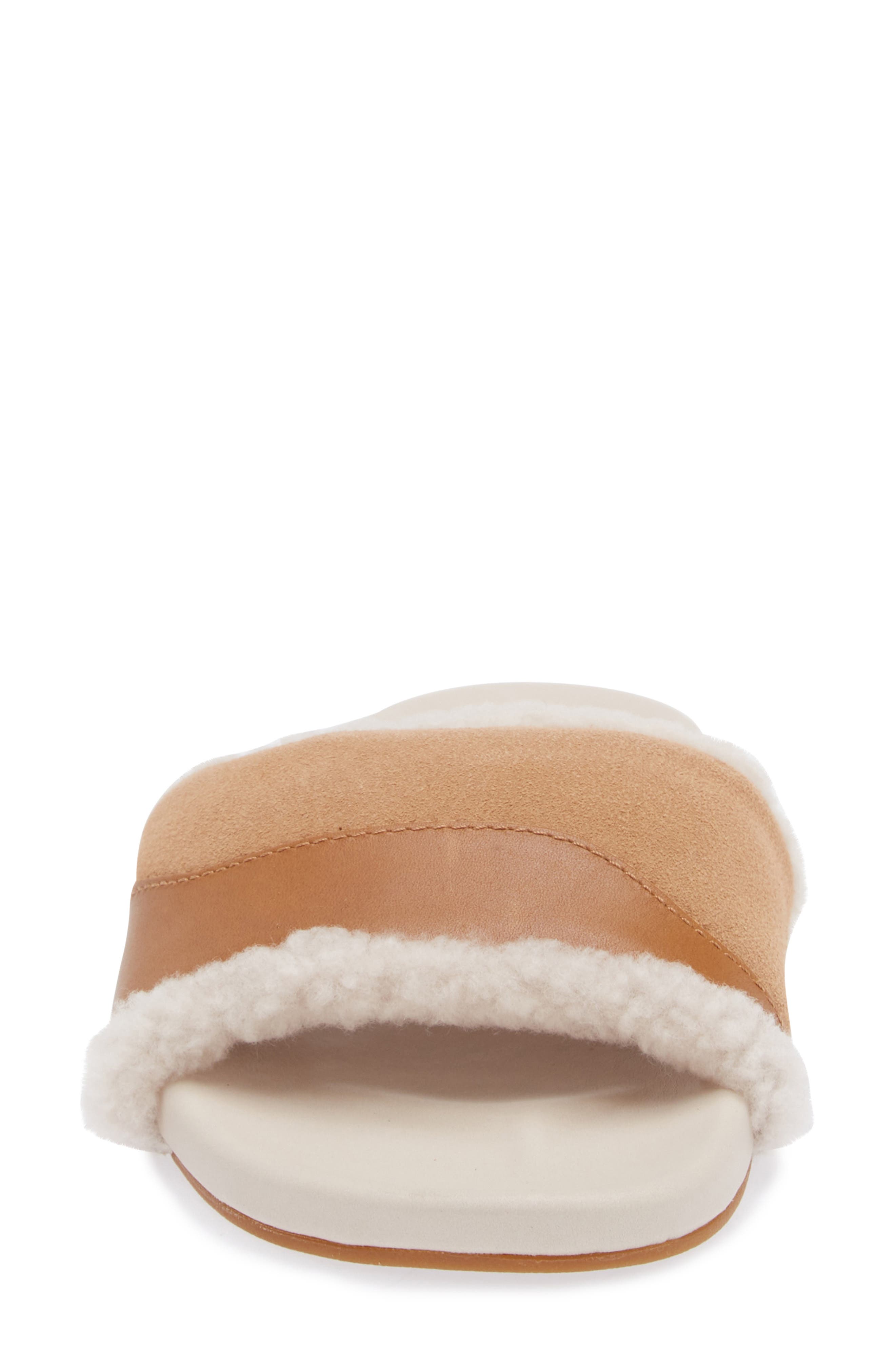 Hō‘ala Genuine Shearling Slide Sandal, Alternate, color, TAN/ PUKA