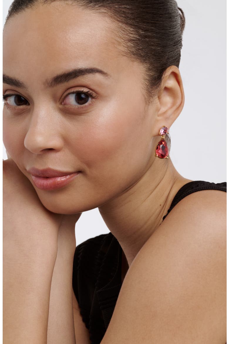 Teaire Crystal Drop Earrings, Alternate, color, GOLD TONE / PINK MULTI CRYSTAL