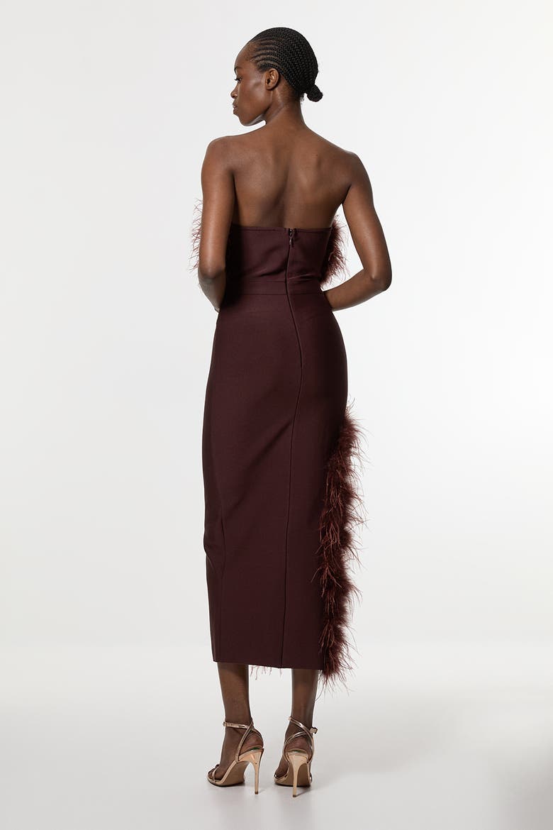 Feather Detail Bandeau Knit Midi Dress, Alternate, color, Chocolate