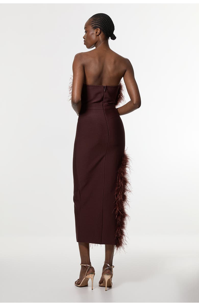 Karen Millen Feather Detail Bandeau Knit Midi Dress, Alternate, color, Chocolate