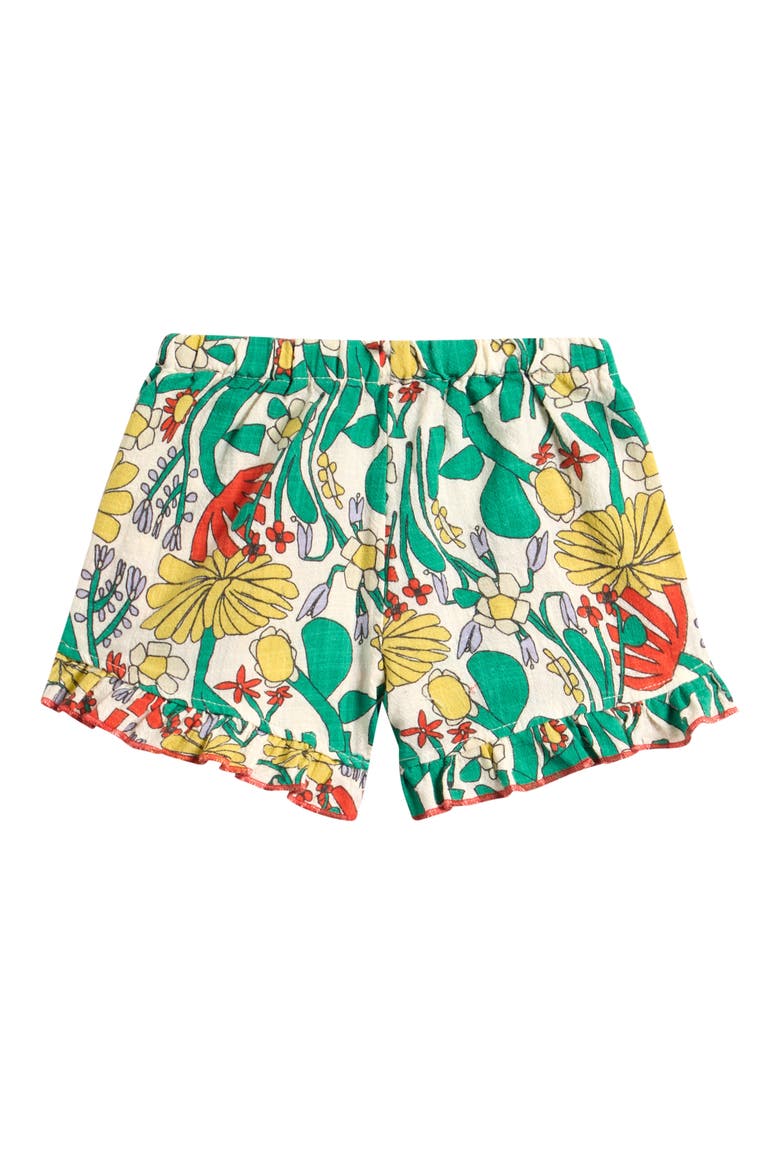 Color Herbalist Ruffle Hem Organic Cotton Shorts, Alternate, color, MULTICOLOR GREEN