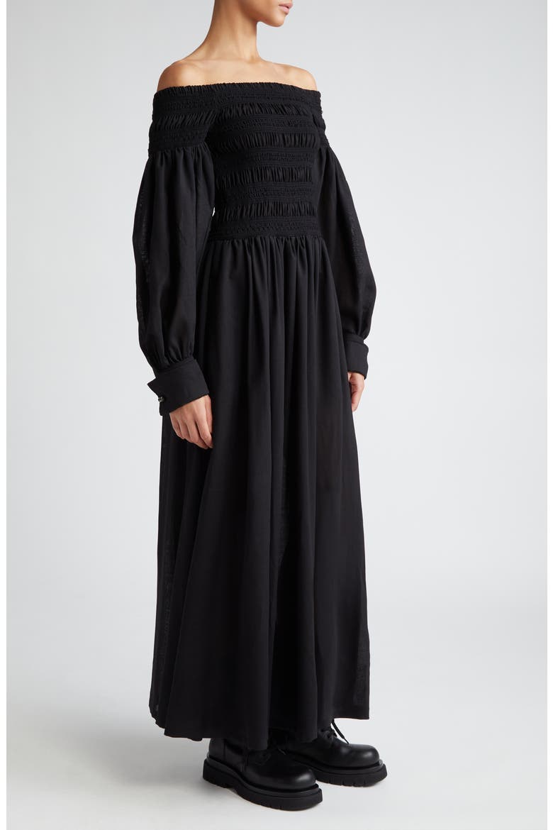 Manu Off the Shoulder Long Sleeve Virgin Wool Maxi Dress, Alternate, color, BLACK