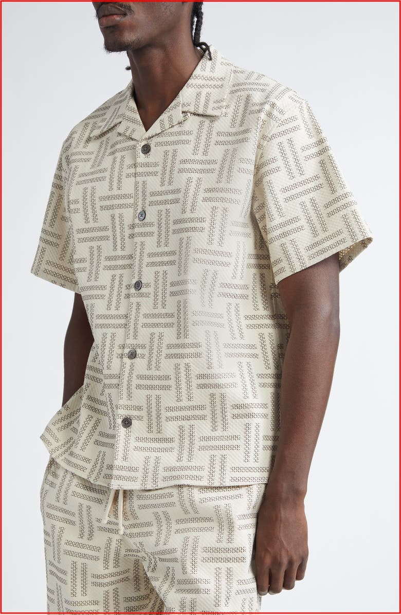 KENZO Weave Print Stretch Cotton Button-Up Shirt, Alternate, color, 