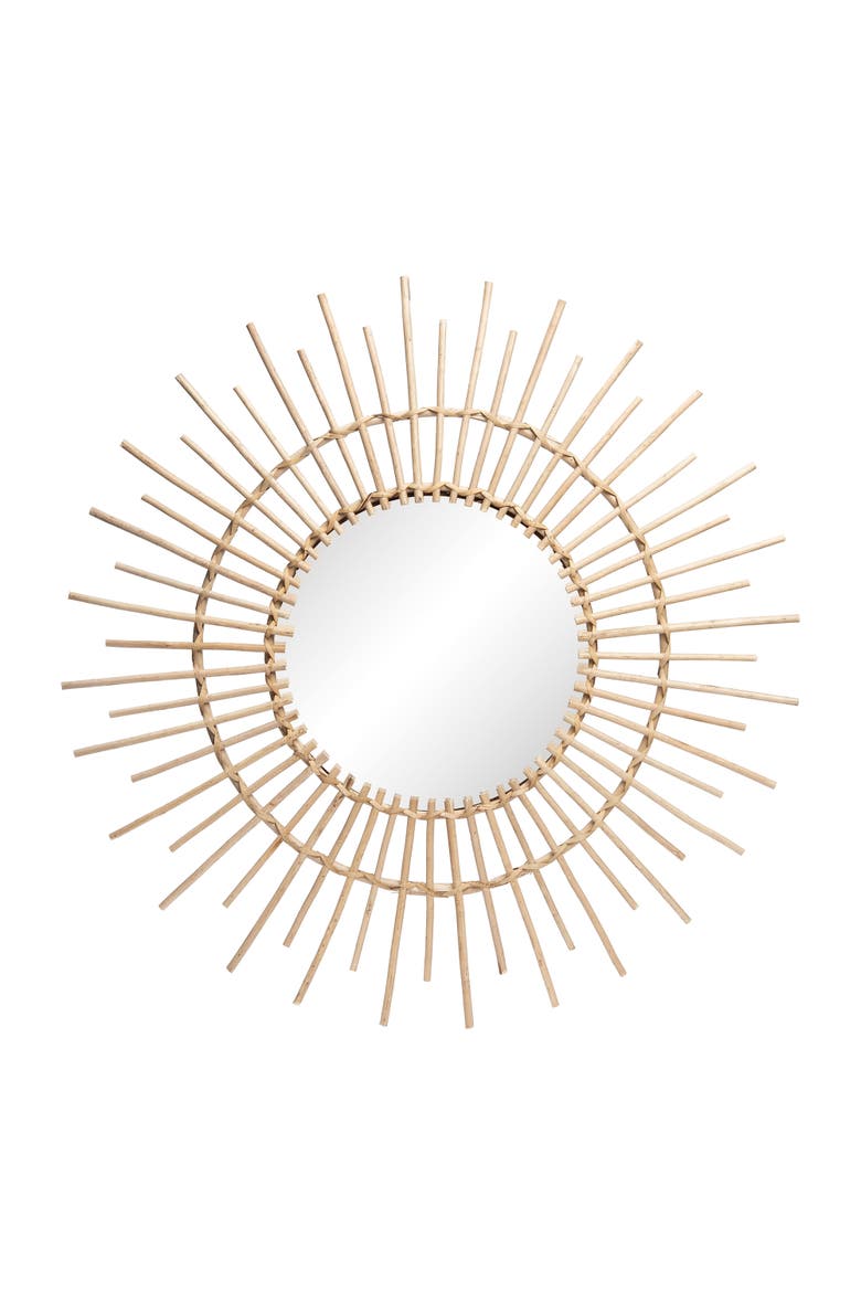 Willow Sunburst Mirror, Decorative Natural Fiber Round Wall Mirror, Main, color, Gold