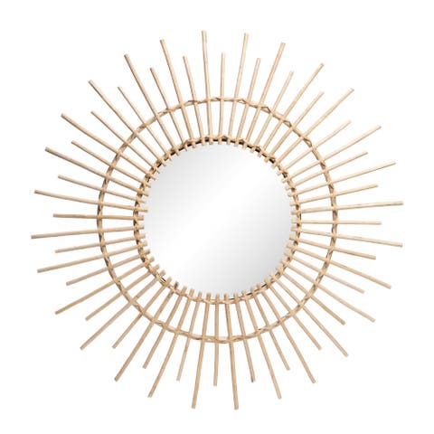 Willow Sunburst Mirror, Decorative Natural Fiber Round Wall Mirror
