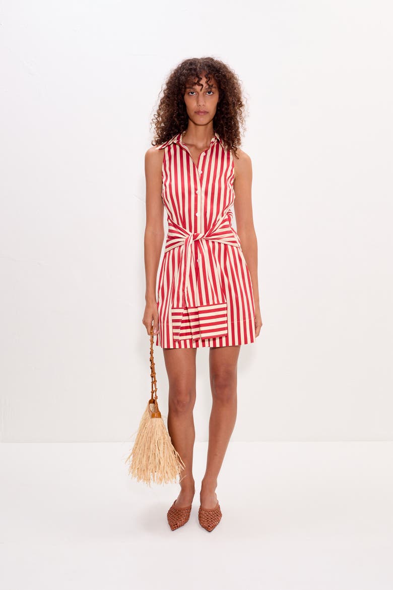 Inna Sleeveless Poplin Mini Dress, Alternate, color, Venetian Red Stripe