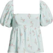 BP. Print Bubble Sleeve Babydoll Top