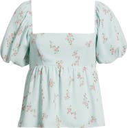 BP. Print Bubble Sleeve Babydoll Top