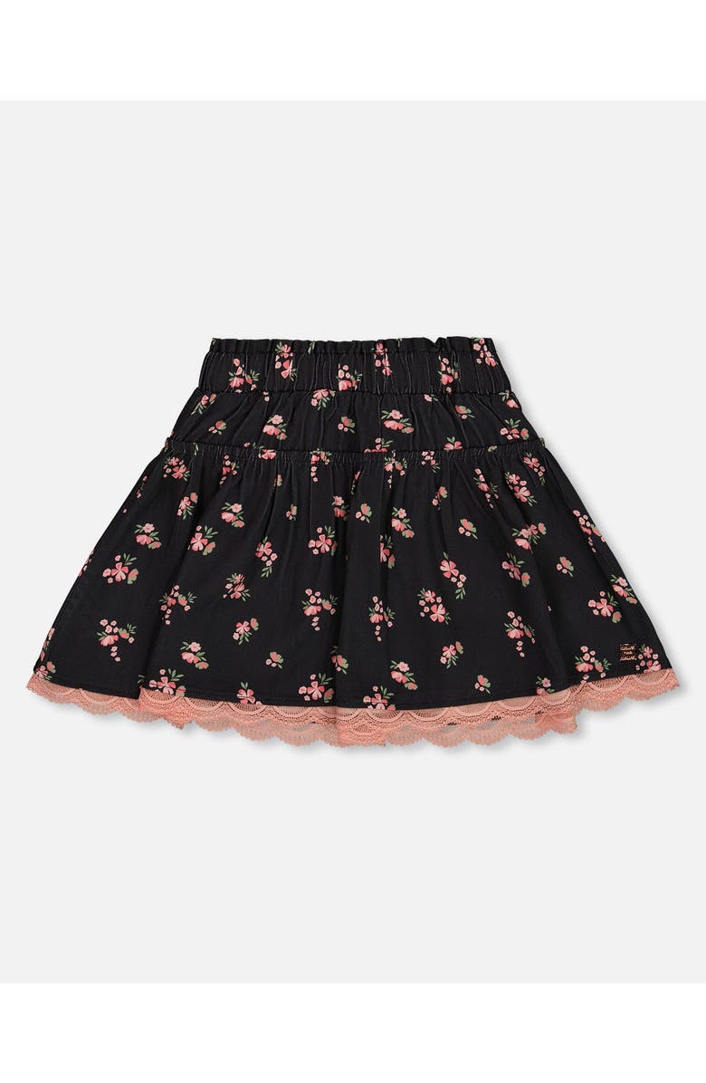 Deux par Deux Little Girl's Printed Flowers Flare Viscose Skirt Black, Main, color, Small Flowers On Black