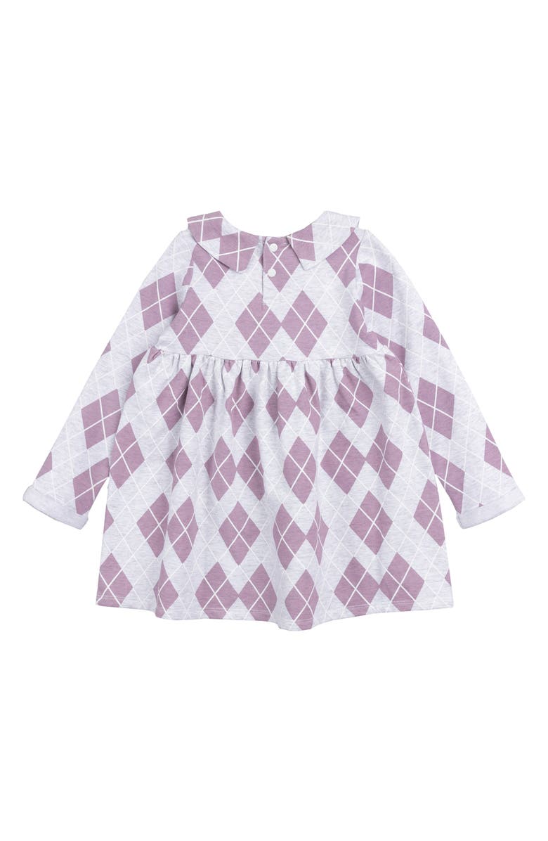MILES THE LABEL Argyle Print Long Sleeve Cotton Collared Sweatshirt Dress, Alternate, color, Dusty Purple