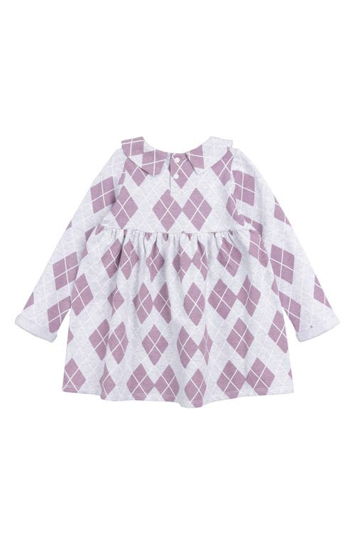 Miles The Label Argyle Print Long Sleeve Cotton Collared Sweatshirt Dress In Purple