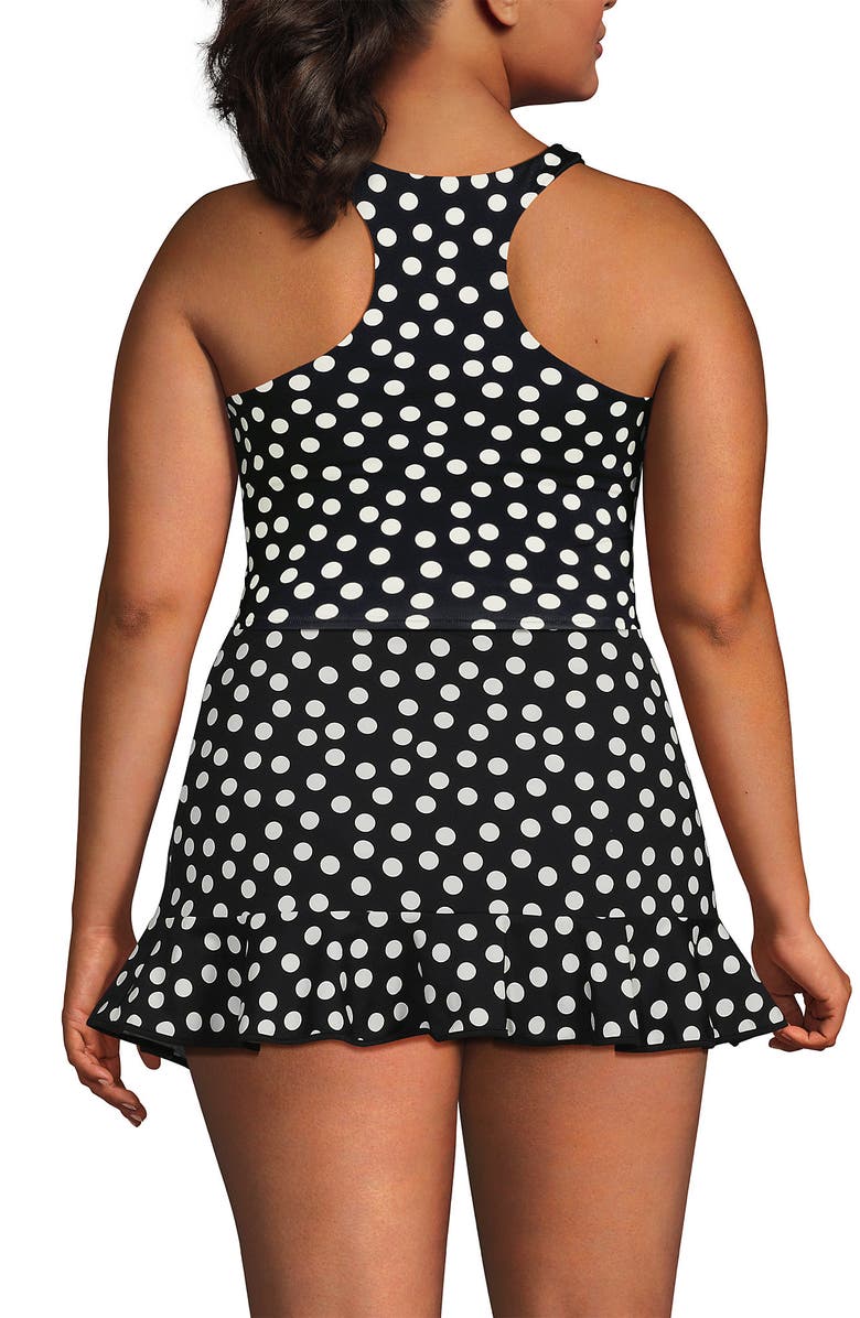 Lands' End Plus Size High Neck Racerback Midkini Top, Alternate, color, Black/Egret White Tossed Dots