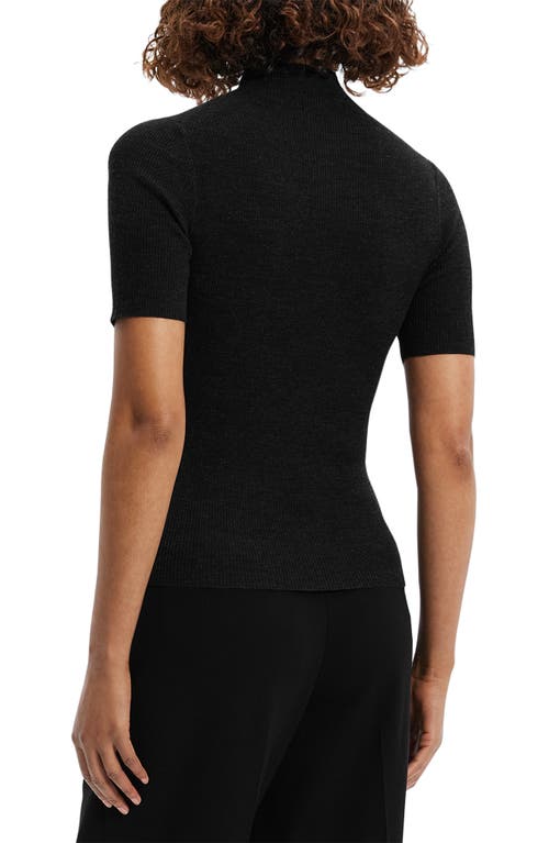Theory Leenda Regal Merino Wool Short-sleeve Mock-neck Top In Black