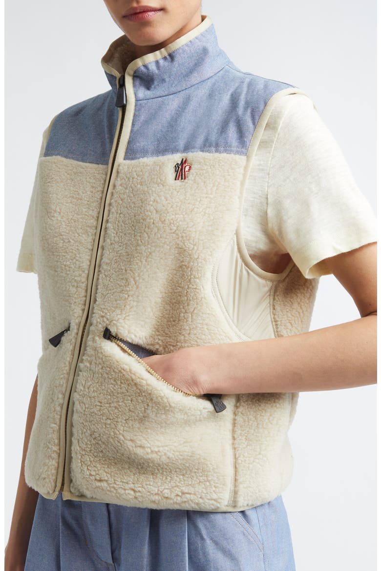 High Pile Fleece & Chambray Vest, Alternate, color, OYSTER GRAY