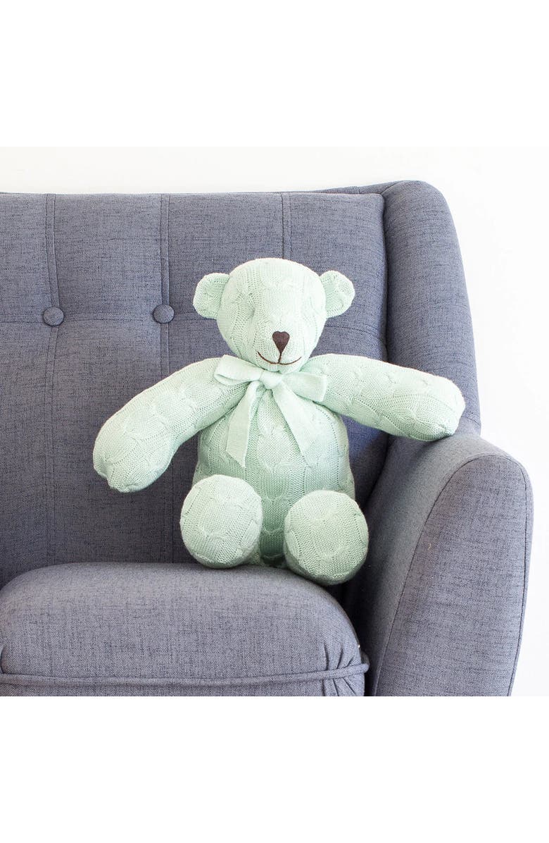 RIAN TRICOT Plush Cable Knit Teddy Bear, Alternate, color, Mint
