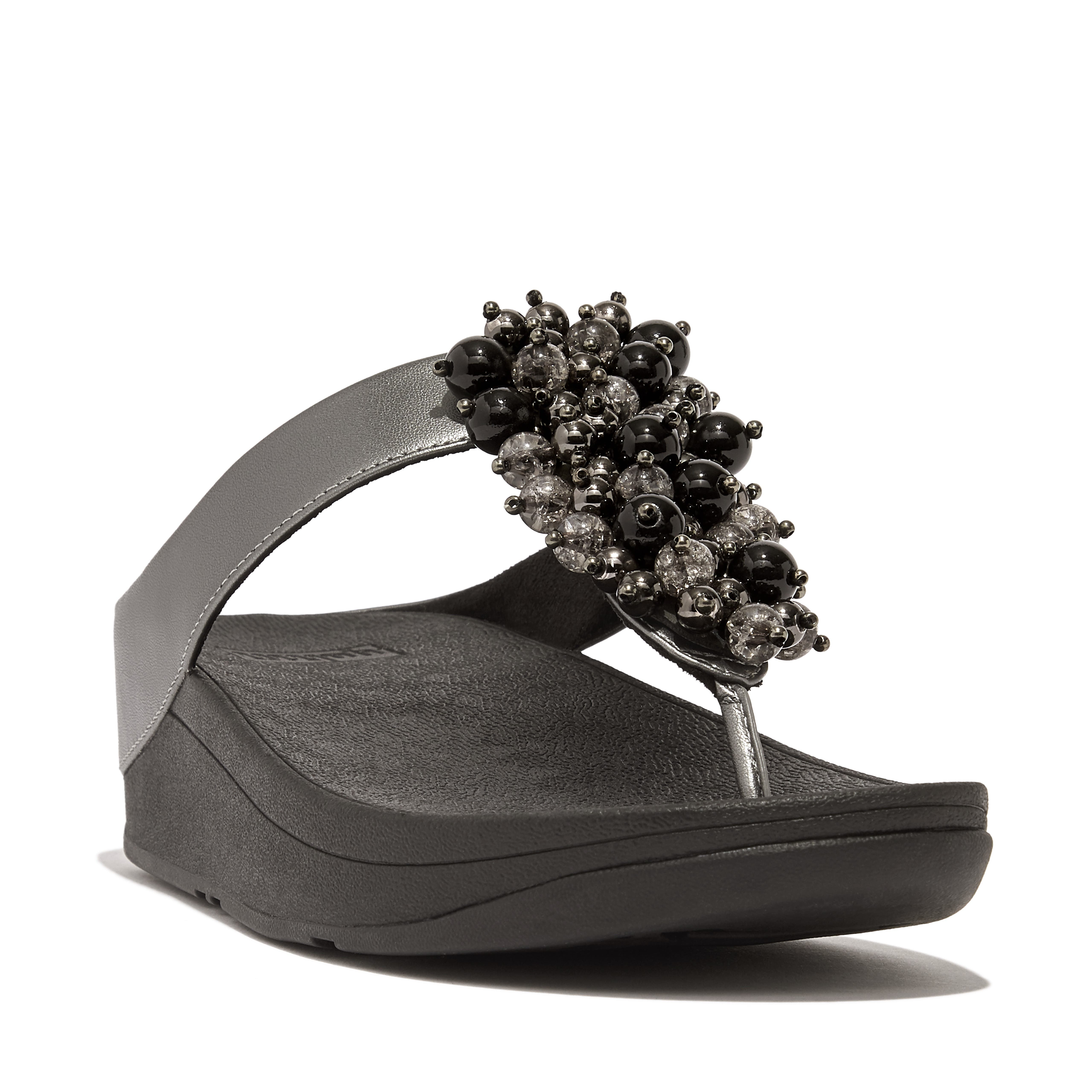 Fino Bauble-bead toe-post sandals, Main, color, Pewter Black