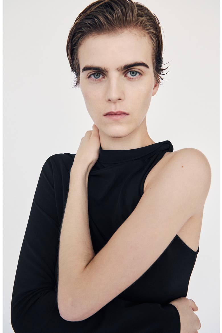 One-Shoulder Turtleneck Top, Alternate, color, BLACK