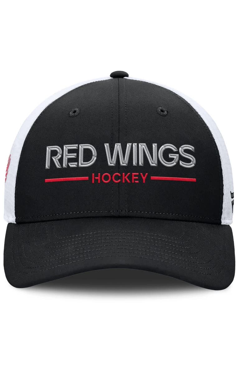 FANATICS Men's Fanatics Black/White Detroit Red Wings Authentic Pro Rink Lockup Adjustable Trucker Hat, Alternate, color, 