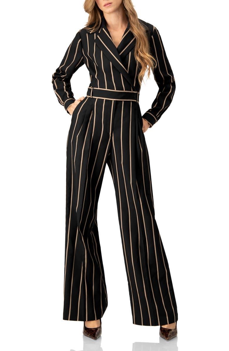 IVONNE Striped Jumpsuit with Side Pockets, Main, color, Black