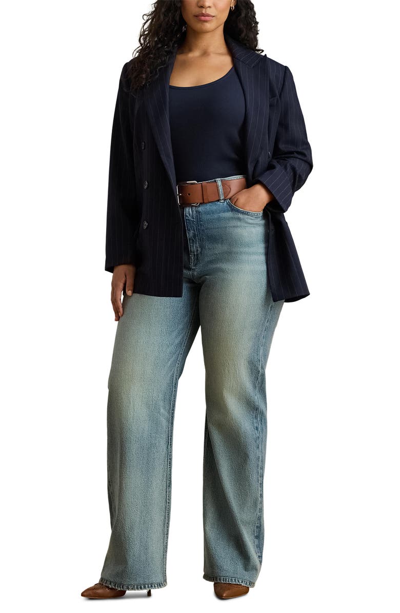 Lauren Ralph Lauren Double Breasted Twill Blazer, Alternate, color, Navy/ Cream