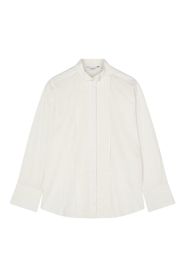 Colette Pleated Placket Cotton Button-Up Shirt, Alternate, color, WHITE