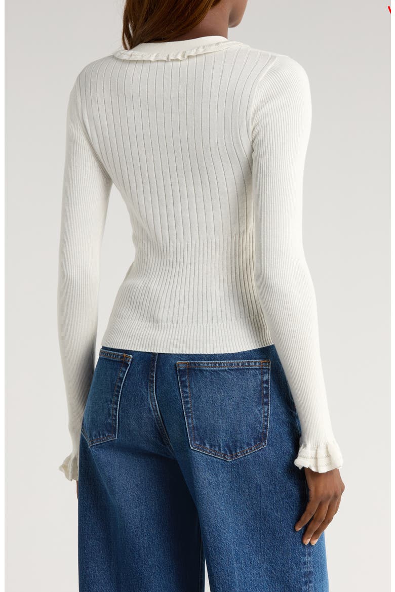 Demetra Ruffle Rib Cardigan, Alternate, color, ANTIQUE WHITE