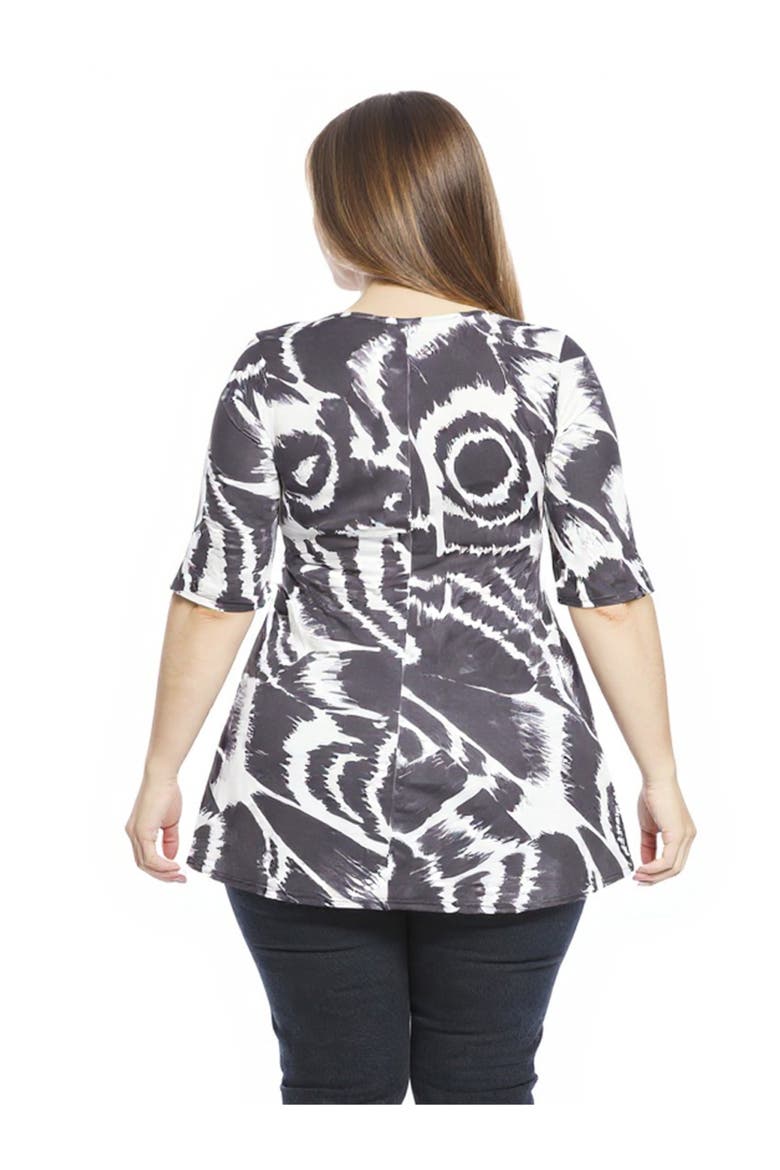 Plus Size Abstract Scoop Neck Elbow Sleeve Tunic Top, Alternate, color, Black Multi