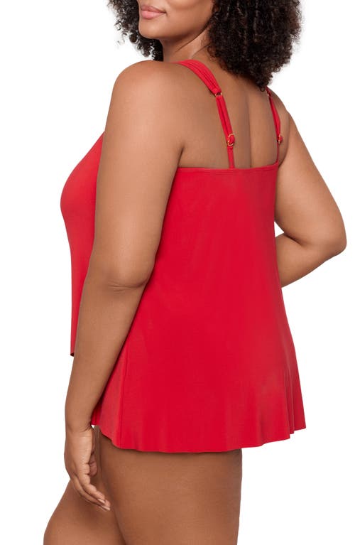 Miraclesuit Plus Size Razzle Dazzle Asymmetrical-drape Tankini Top In Cayenne Red