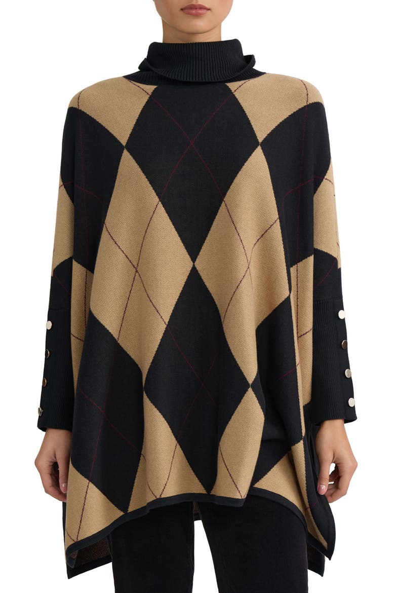 Oversize Argyle Plaid Jacquard Turtleneck Sweater, Main, color, JONES BLACK MULTI