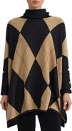 Jones New York Oversize Argyle Plaid Jacquard Turtleneck Sweater