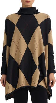 Jones New York Oversize Argyle Plaid Jacquard Turtleneck Sweater